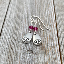 Load image into Gallery viewer, Lotus Petal Earrings, Fuchsia Swarovski Crystals, Silver Filled Earwires, Dangle, Spring, Summer, Floral, Women, Teens, Gift