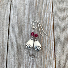 Load image into Gallery viewer, Lotus Petal Earrings, Fuchsia Swarovski Crystals, Silver Filled Earwires, Dangle, Spring, Summer, Floral, Women, Teens, Gift