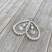 Load image into Gallery viewer, Crystal and Pearl, Wire Wrapped, Teardrop Hoop Earrings, Glass, Swarovski Pearls, Bridal, Formal