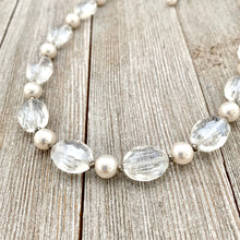 Load image into Gallery viewer, Crystal and Pearl Necklace, Adjustable Length, Sparkle, Bling, Bridal Jewelry, Wedding, Formal