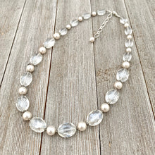 Load image into Gallery viewer, Crystal and Pearl Necklace, Adjustable Length, Sparkle, Bling, Bridal Jewelry, Wedding, Formal