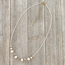 Load image into Gallery viewer, Crystal and Pearl Necklace, Swarovski, Gold Accents, Adjustable Length, Bridal, Wedding, Formal