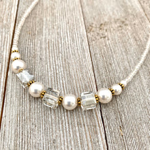 Load image into Gallery viewer, Crystal and Pearl Necklace, Swarovski, Gold Accents, Adjustable Length, Bridal, Wedding, Formal