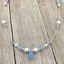 Load image into Gallery viewer, Floating Necklace, Swarovski Pearls, White, Air Blue Opal, Crystals, Tin Cup, Adjustable, Bridal
