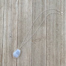 Load image into Gallery viewer, Blue Lace Agate Pendant, Freshwater Pearl, Faceted Czech Glass, Flat Cable Chain, Pendant Necklace