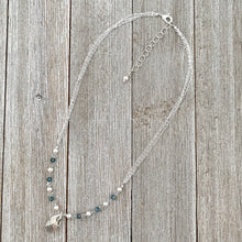 Load image into Gallery viewer, Swarovski Crystals and Pearls, Crystal Teardrop, Silver Shade, Light Sapphire Satin, Adjustable