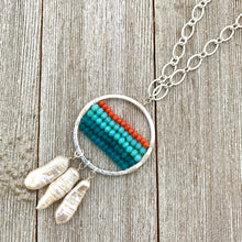 Load image into Gallery viewer, Apatite, Turquoise Crystals, Coral Crystals, Wire Wrapped Hoop, Biwa Pearls, Long Necklace, Boho Chic, Ocean, For Women, Mom, Friend, Teen
