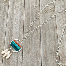 Load image into Gallery viewer, Apatite, Turquoise Crystals, Coral Crystals, Wire Wrapped Hoop, Biwa Pearls, Long Necklace, Boho Chic, Ocean, For Women, Mom, Friend, Teen