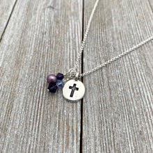 Load image into Gallery viewer, Cross Charm Necklace, Purple, Lavender, Dangles, Swarovski Crystals, Simple, Gift, Women, Teens