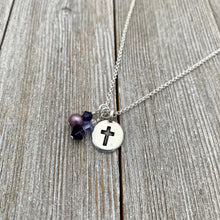 Load image into Gallery viewer, Cross Charm Necklace, Purple, Lavender, Dangles, Swarovski Crystals, Simple, Gift, Women, Teens