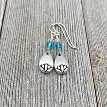 Load image into Gallery viewer, Lotus Petal Earrings, Light Turquoise Swarovski Crystals, Silver Filled Earwires, Dangle, Spring, Summer, Floral, Women, Teens, Gift