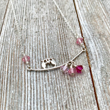 Load image into Gallery viewer, Sterling Silver Owl Necklace, Swarovski Crystals, Owl on a Branch, Pink Owl, Owl Lover, Owl Jewelry