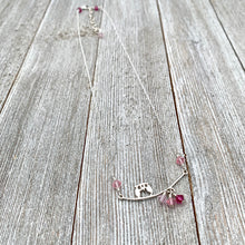 Load image into Gallery viewer, Sterling Silver Owl Necklace, Swarovski Crystals, Owl on a Branch, Pink Owl, Owl Lover, Owl Jewelry