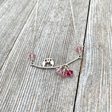 Load image into Gallery viewer, Sterling Silver Owl Necklace, Swarovski Crystals, Owl on a Branch, Pink Owl, Owl Lover, Owl Jewelry