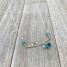 Load image into Gallery viewer, Sterling Silver Owl Necklace, Swarovski Crystals, Owl on a Branch, Teal Owl, Owl Lover, Owl Jewelry