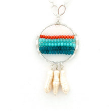 Load image into Gallery viewer, Apatite, Turquoise Crystals, Coral Crystals, Wire Wrapped Hoop, Biwa Pearls, Long Necklace, Boho Chic, Ocean, For Women, Mom, Friend, Teen