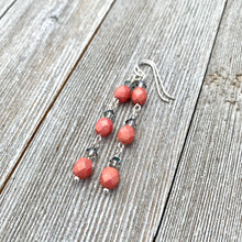 Load image into Gallery viewer, Metallic Coral Firepolish, Paradise Shine Crystal, Long Earrings, Silver Filled Ear Wires, Dangle Earrings, Swarovski Crystals, Czech Glass