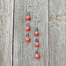 Load image into Gallery viewer, Metallic Coral Firepolish, Paradise Shine Crystal, Long Earrings, Silver Filled Ear Wires, Dangle Earrings, Swarovski Crystals, Czech Glass
