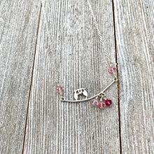 Load image into Gallery viewer, Sterling Silver Owl Necklace, Swarovski Crystals, Owl on a Branch, Pink Owl, Owl Lover, Owl Jewelry