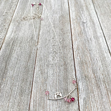 Load image into Gallery viewer, Sterling Silver Owl Necklace, Swarovski Crystals, Owl on a Branch, Pink Owl, Owl Lover, Owl Jewelry