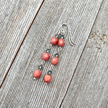 Load image into Gallery viewer, Metallic Coral Firepolish, Paradise Shine Crystal, Long Earrings, Silver Filled Ear Wires, Dangle Earrings, Swarovski Crystals, Czech Glass