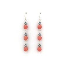 Load image into Gallery viewer, Metallic Coral Firepolish, Paradise Shine Crystal, Long Earrings, Silver Filled Ear Wires, Dangle Earrings, Swarovski Crystals, Czech Glass