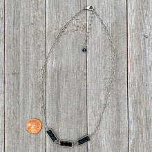 Load image into Gallery viewer, Montana Blue and Jet Swarovski Crystals, Matte Silver Frames, Antique Silver Chain Necklace