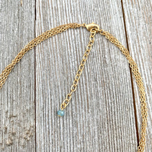 Load image into Gallery viewer, White FWP, Lt Blue Tiny Crystals, Gold Swarovski Flame Charm, Necklace