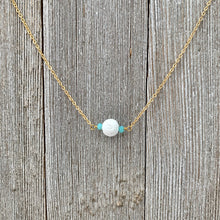 Load image into Gallery viewer, White Lava Diffuser Necklace, Turquoise Crystals, Matte Gold Chain