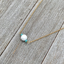 Load image into Gallery viewer, White Lava Diffuser Necklace, Turquoise Crystals, Matte Gold Chain