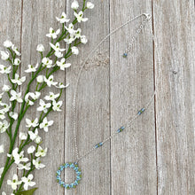 Load image into Gallery viewer, Blue and Green Wire Wrapped Circle Pendant, Asymmetrical Accent Beads, Silver Plated, Adjustable Necklace