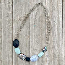 Load image into Gallery viewer, Gemstone Necklace, Freshwater Pearls, Amazonite, Blue Lace Agate, Apatite, Antique Silver Chain