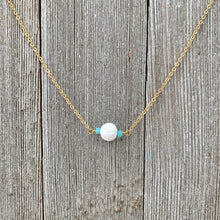Load image into Gallery viewer, White Lava Diffuser Necklace, Turquoise Crystals, Matte Gold Chain