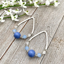 Load image into Gallery viewer, Blue and Grey Teardrop Earrings, Periwinkle Beads, Silver Filled Ear Wires