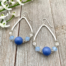 Load image into Gallery viewer, Blue and Grey Teardrop Earrings, Periwinkle Beads, Silver Filled Ear Wires