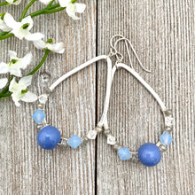 Load image into Gallery viewer, Blue and Grey Teardrop Earrings, Periwinkle Beads, Silver Filled Ear Wires