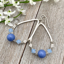 Load image into Gallery viewer, Blue and Grey Teardrop Earrings, Periwinkle Beads, Silver Filled Ear Wires