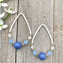 Load image into Gallery viewer, Blue and Grey Teardrop Earrings, Periwinkle Beads, Silver Filled Ear Wires