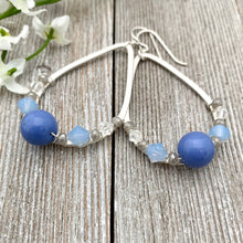 Load image into Gallery viewer, Blue and Grey Teardrop Earrings, Periwinkle Beads, Silver Filled Ear Wires