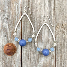 Load image into Gallery viewer, Blue and Grey Teardrop Earrings, Periwinkle Beads, Silver Filled Ear Wires