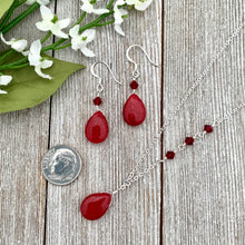 Load image into Gallery viewer, Ruby Jade Teardrop Necklace and Earring Set