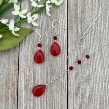 Load image into Gallery viewer, Ruby Jade Teardrop Necklace and Earring Set