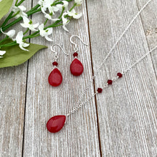 Load image into Gallery viewer, Ruby Jade Teardrop Necklace and Earring Set