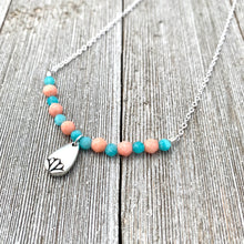Load image into Gallery viewer, Peruvian Amazonite, Coral, Silver Lotus Petal, Necklace, Silver Plated Chain, Adjustable Length