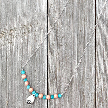 Load image into Gallery viewer, Peruvian Amazonite, Coral, Silver Lotus Petal, Necklace, Silver Plated Chain, Adjustable Length