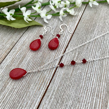 Load image into Gallery viewer, Ruby Jade Teardrop Necklace and Earring Set