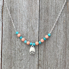 Load image into Gallery viewer, Peruvian Amazonite, Coral, Silver Lotus Petal, Necklace, Silver Plated Chain, Adjustable Length