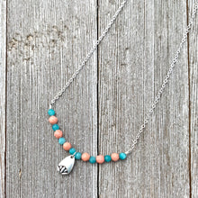 Load image into Gallery viewer, Peruvian Amazonite, Coral, Silver Lotus Petal, Necklace, Silver Plated Chain, Adjustable Length