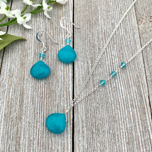 Load image into Gallery viewer, Teal Teardrop Necklace and Earring Set