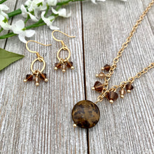 Load image into Gallery viewer, Bronzite and Crystal Necklace and Earring Set